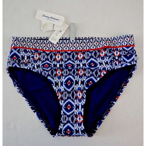 Tommy Bahama Size M Mare Navy Island Cays Ikat High Waist Bikini Bottoms $80 - Picture 1 of 4